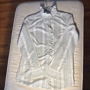 Banana Republic Striped White Button-Up Shirt with Ruffle detail
